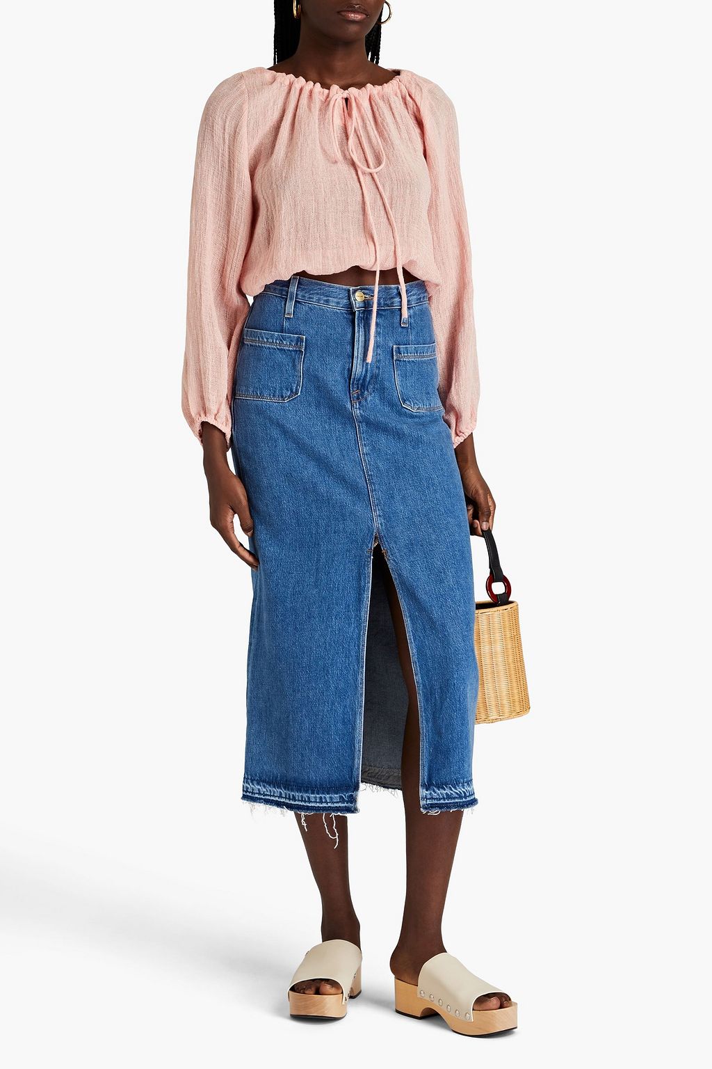 LISA MARIE FERNANDEZ Peasant cropped linen-blend gauze top