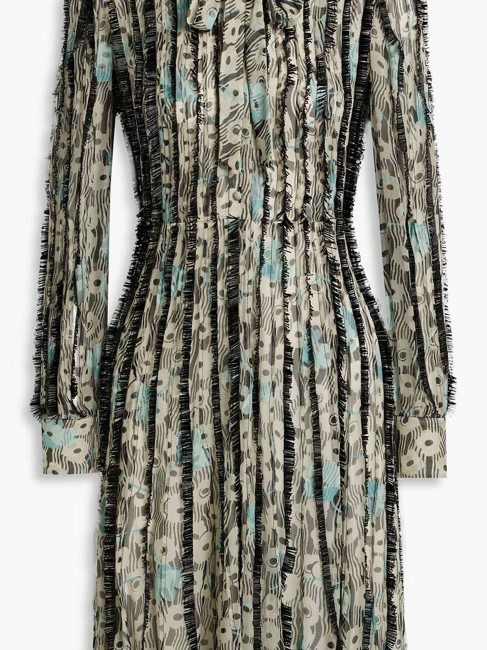 embellished pintucked printed silk-chiffon dress