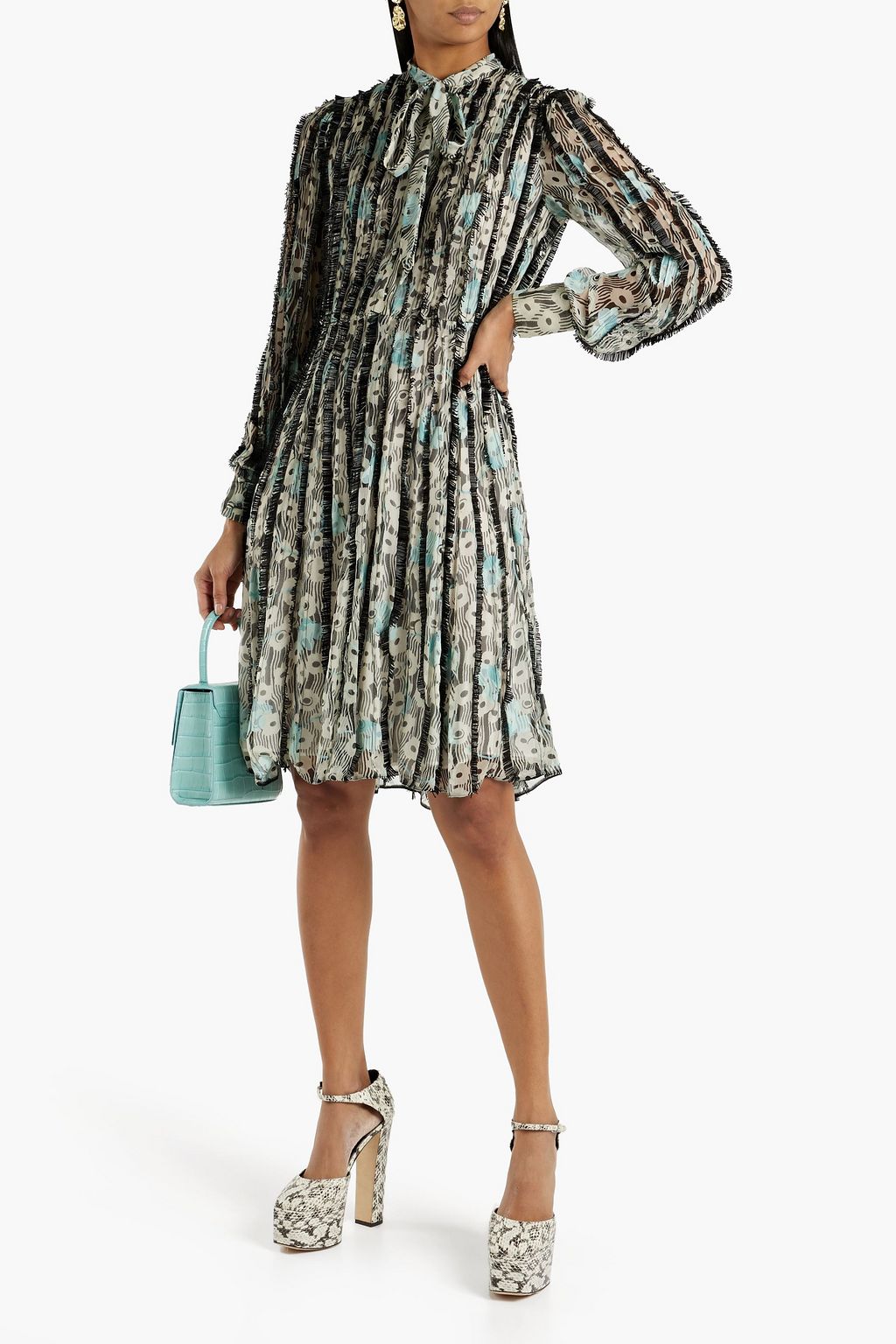 VALENTINO GARAVANI シルクシフォン ワンピース ピンタック&プリント入り