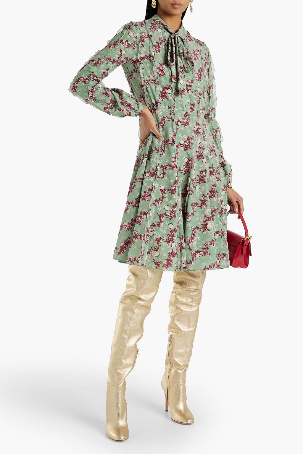 VALENTINO GARAVANI Pussy-bow printed silk crepe de chine dress