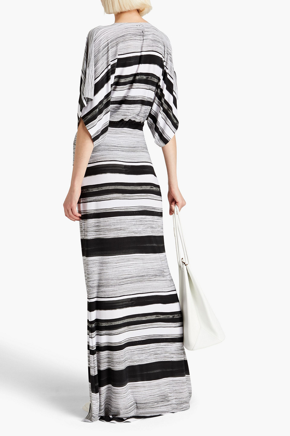 Norma Kamali Obie Striped Stretch-jersey Maxi Dress In Charcoal