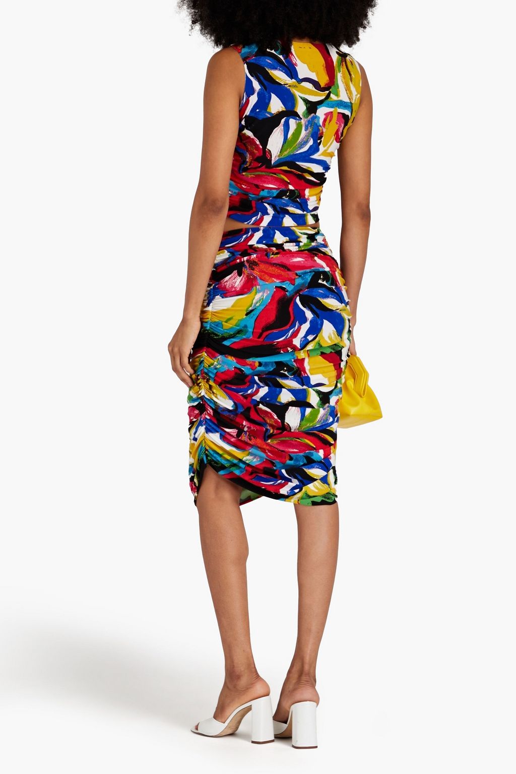 NORMA KAMALI Teaser ruched cutout printed stretch-jersey dress