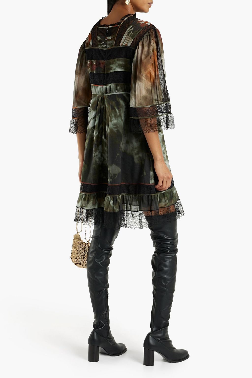 VALENTINO GARAVANI Lace-paneled tie-dyed cotton-voile mini dress
