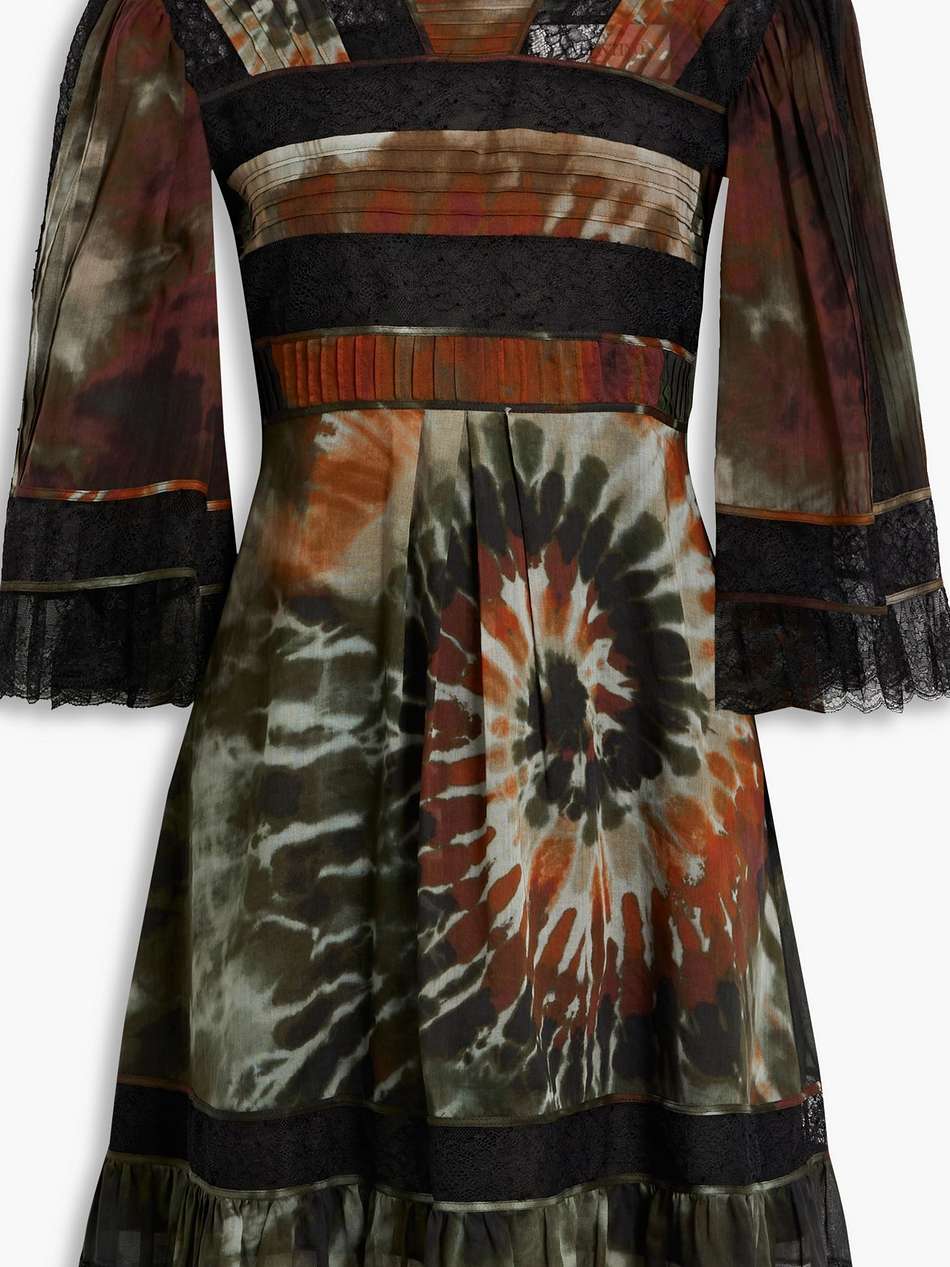 lace-paneled tie-dyed cotton-voile mini dress