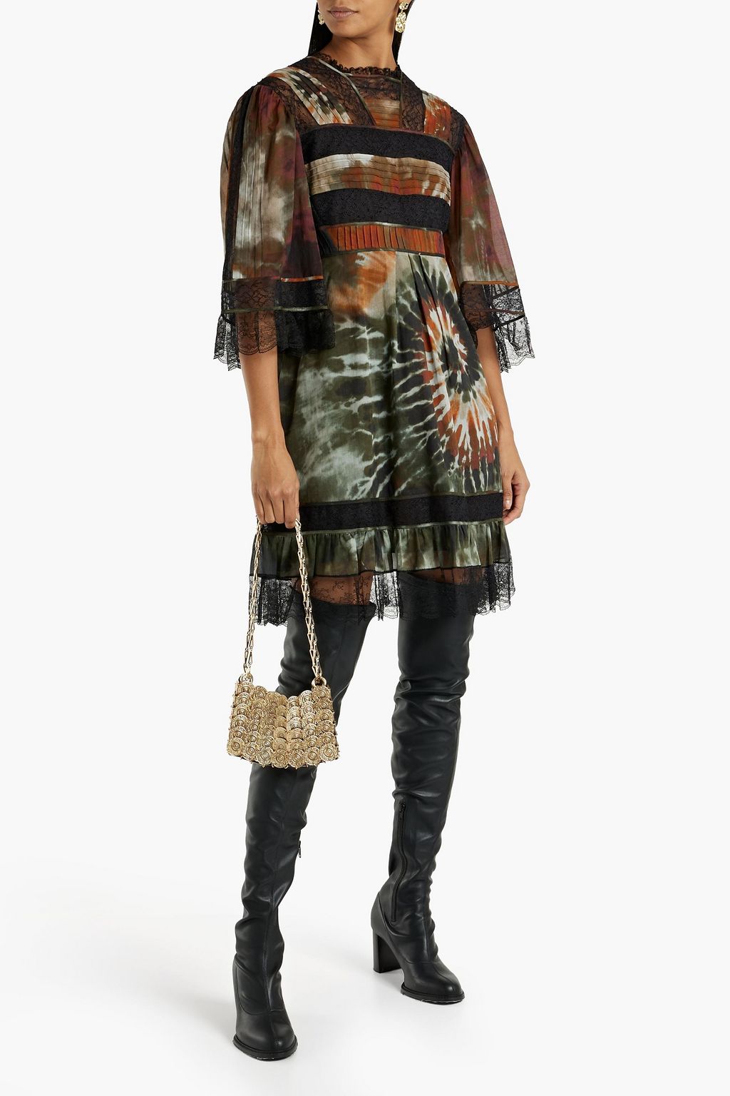 VALENTINO GARAVANI Lace-paneled tie-dyed cotton-voile mini dress
