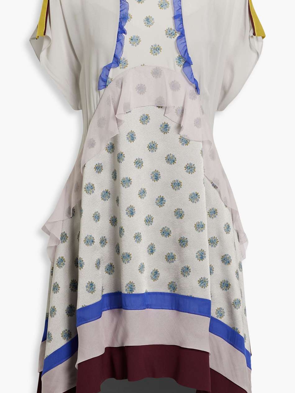 silk chiffon-paneled floral-print textured-crepe dress