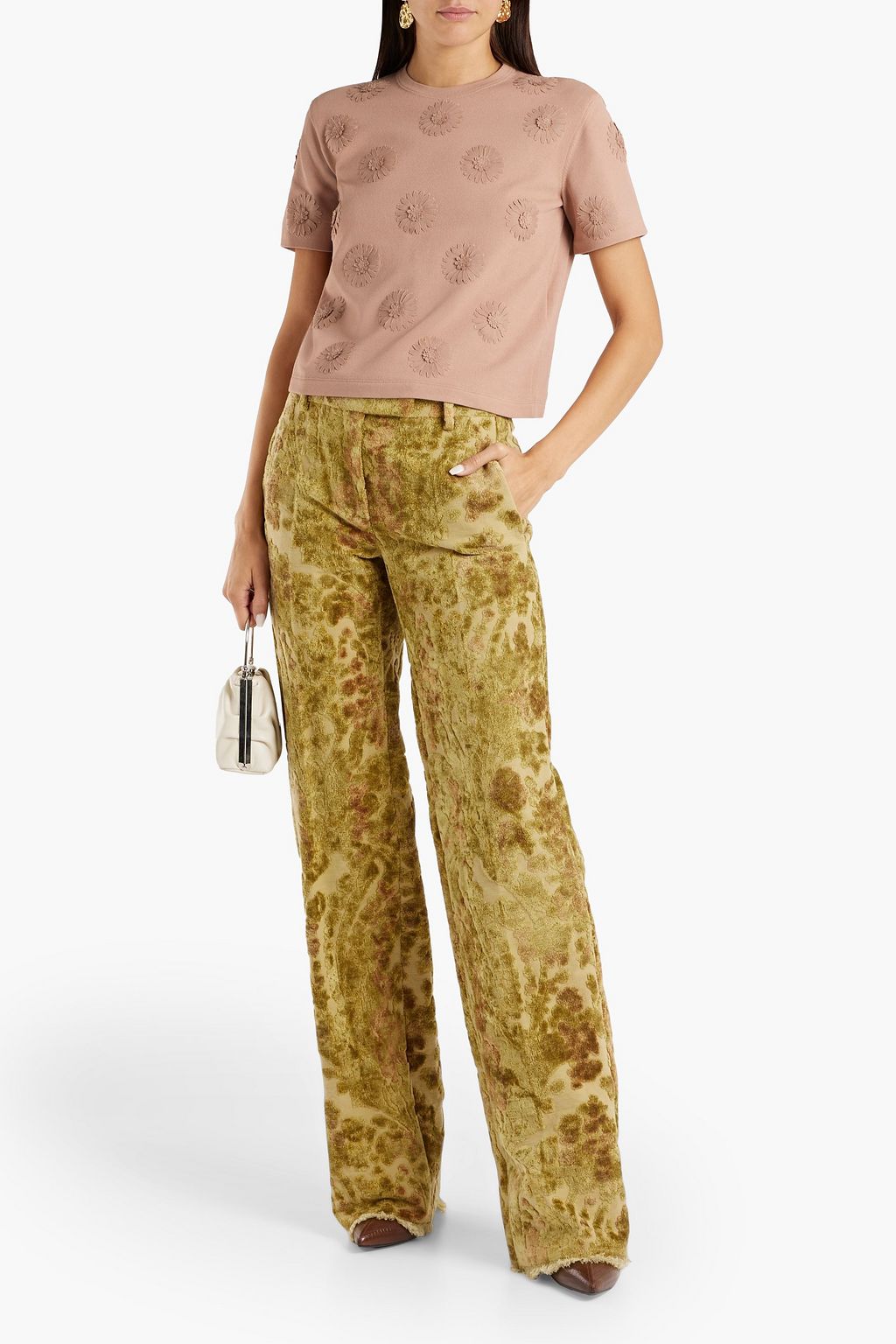 VALENTINO GARAVANI Cropped floral-appliquéd jersey T-shirt