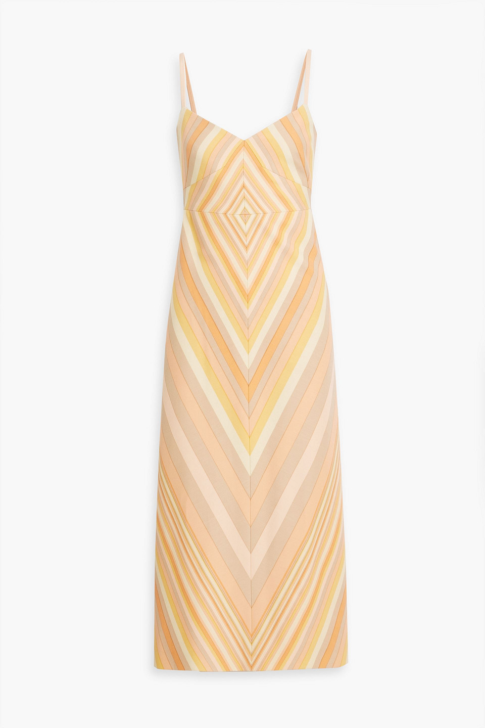 Valentino Striped Wool And Silk-blend Crepe Midi Dress In Pastel Orange