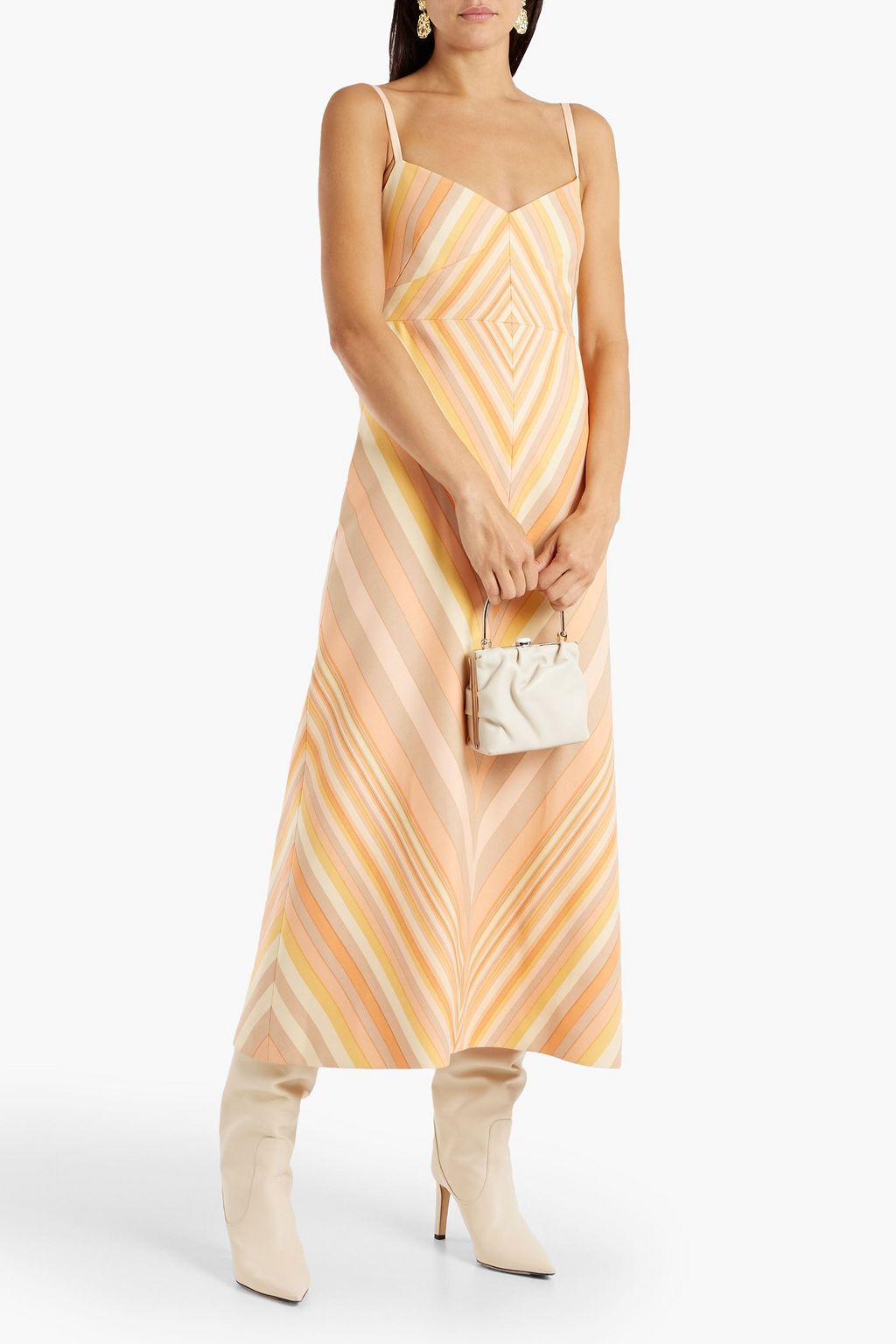 VALENTINO GARAVANI Striped wool and silk-blend crepe midi dress
