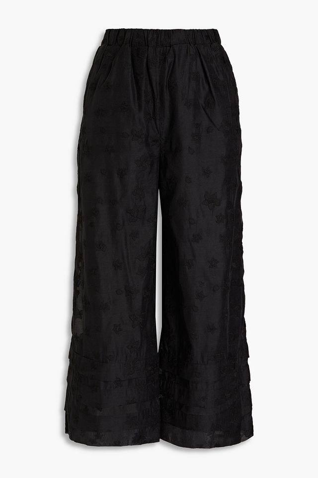 Anouk tiered embroidered organza wide-leg pants