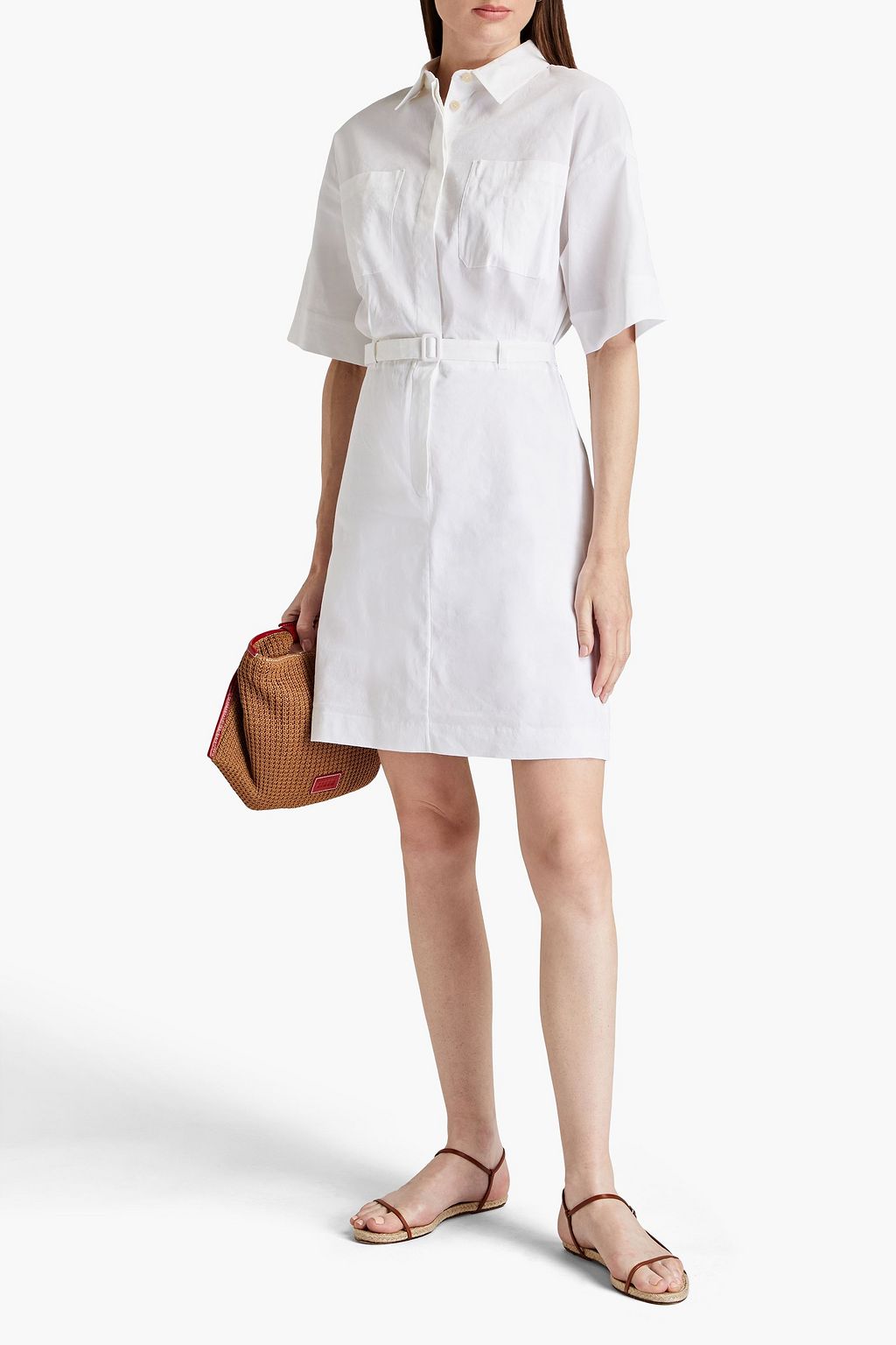 THEORY Belted linen-blend mini shirt dress
