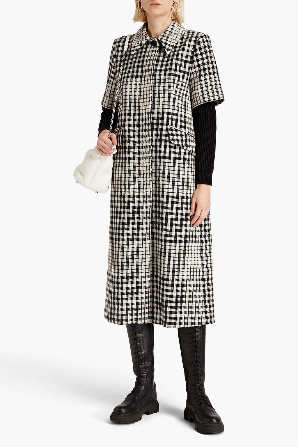MM6 MAISON MARGIELA معطف من التويل المصنوع من مزيج الصوف بنقش مربّعات