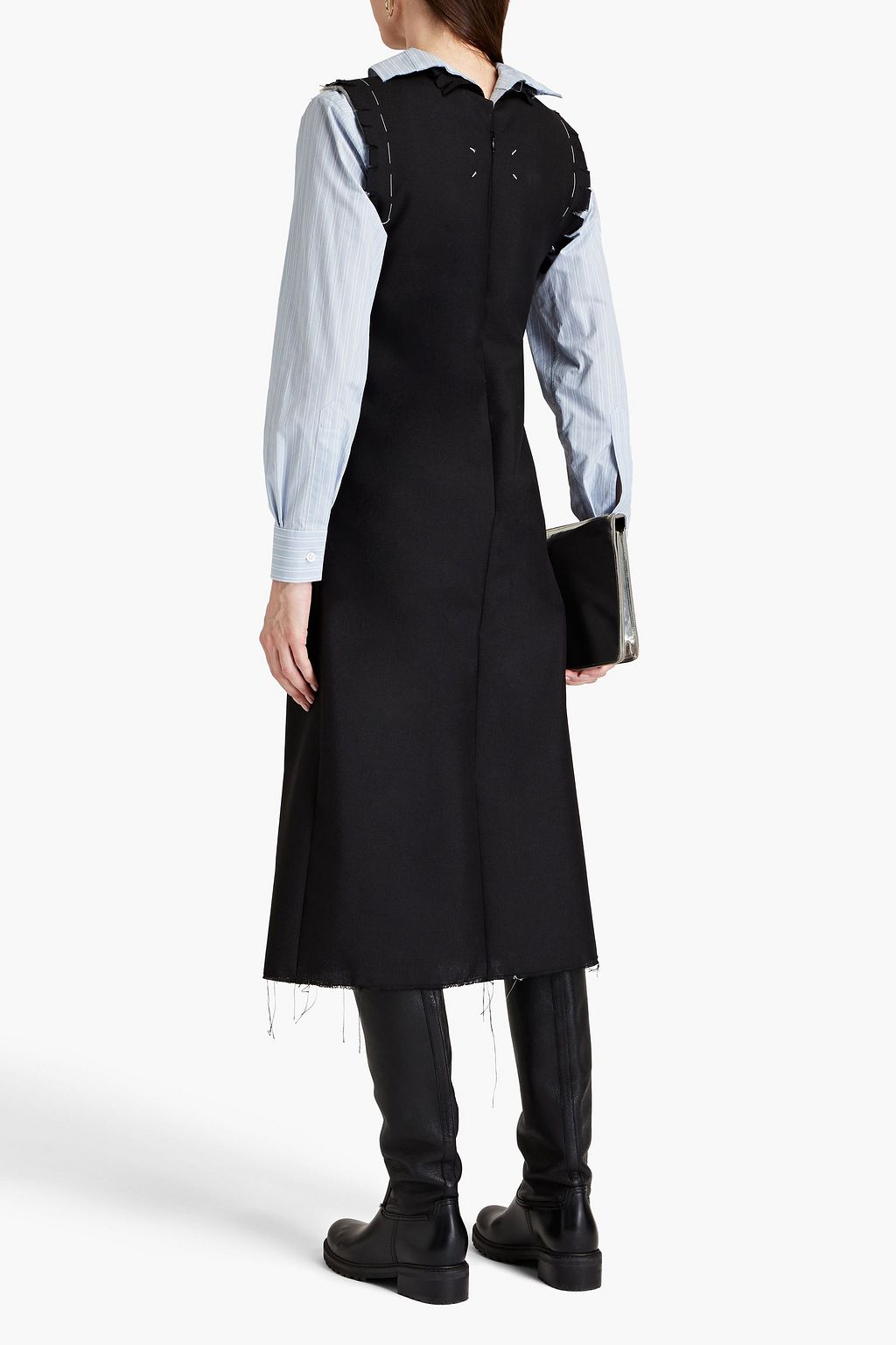MAISON MARGIELA Frayed poplin-paneled wool-canvas midi dress