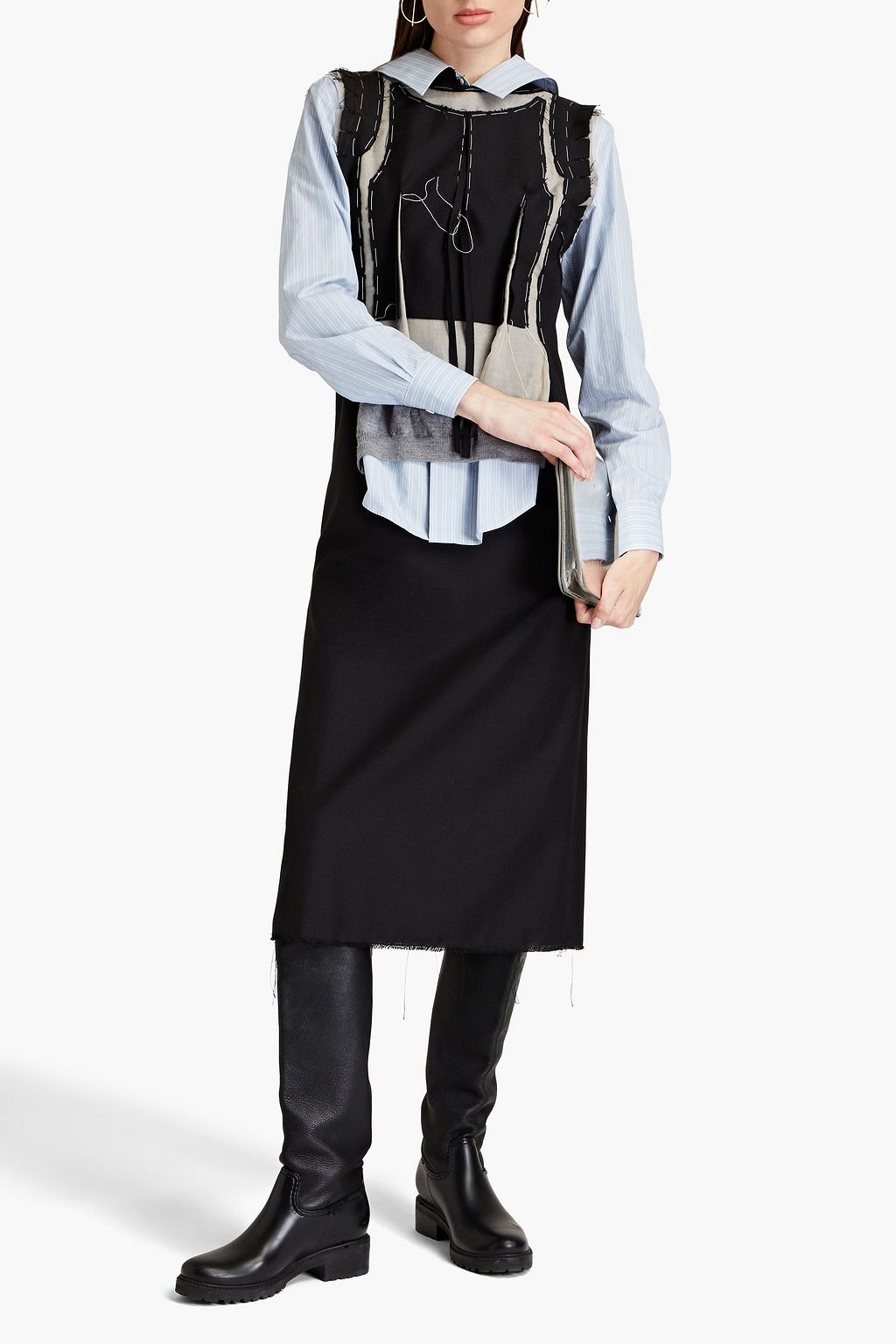MAISON MARGIELA Frayed poplin-paneled wool-canvas midi dress
