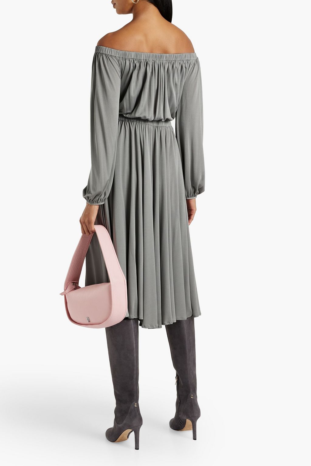 VALENTINO GARAVANI Off-the-shoulder silk crepe de chine midi dress