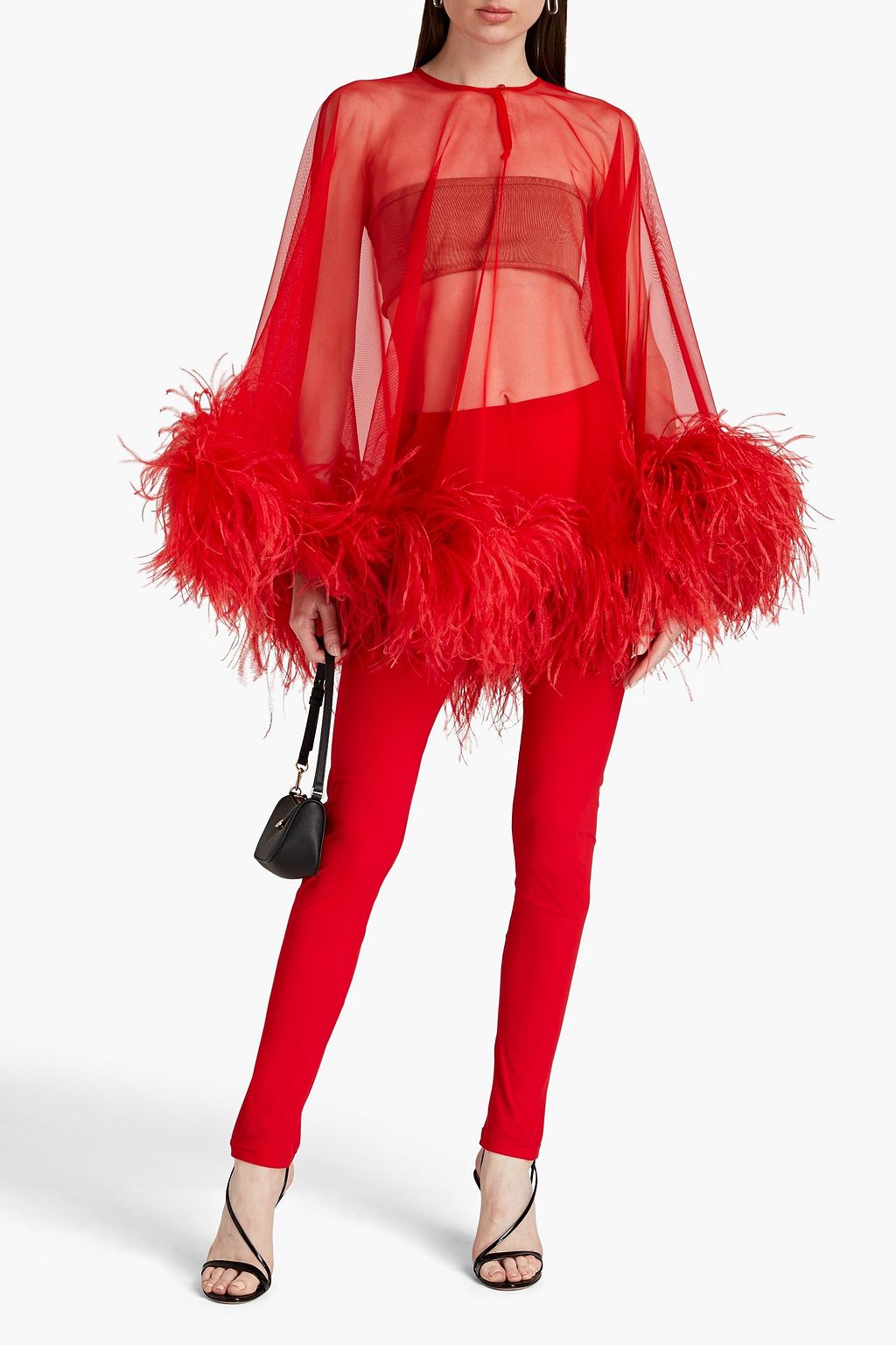 MAISON MARGIELA Feather-embellished stretch-tulle cape