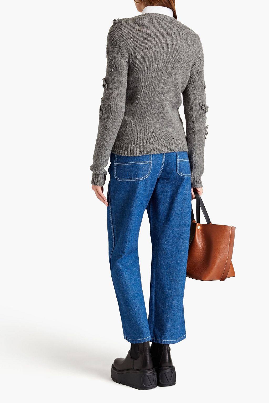 VALENTINO GARAVANI Floral-appliquéd wool-blend sweater