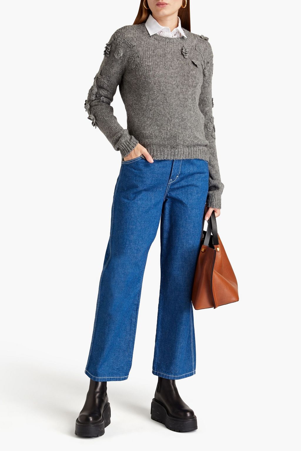 VALENTINO GARAVANI Floral-appliquéd wool-blend sweater