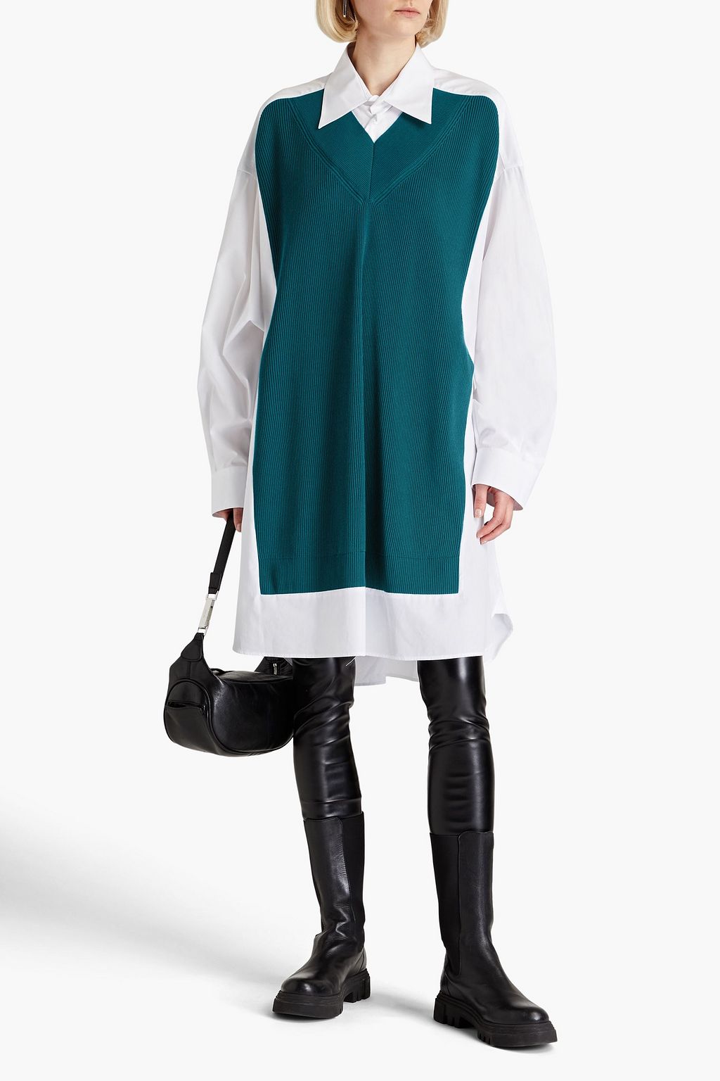 MAISON MARGIELA Oversized knit-paneled cotton-poplin shirt