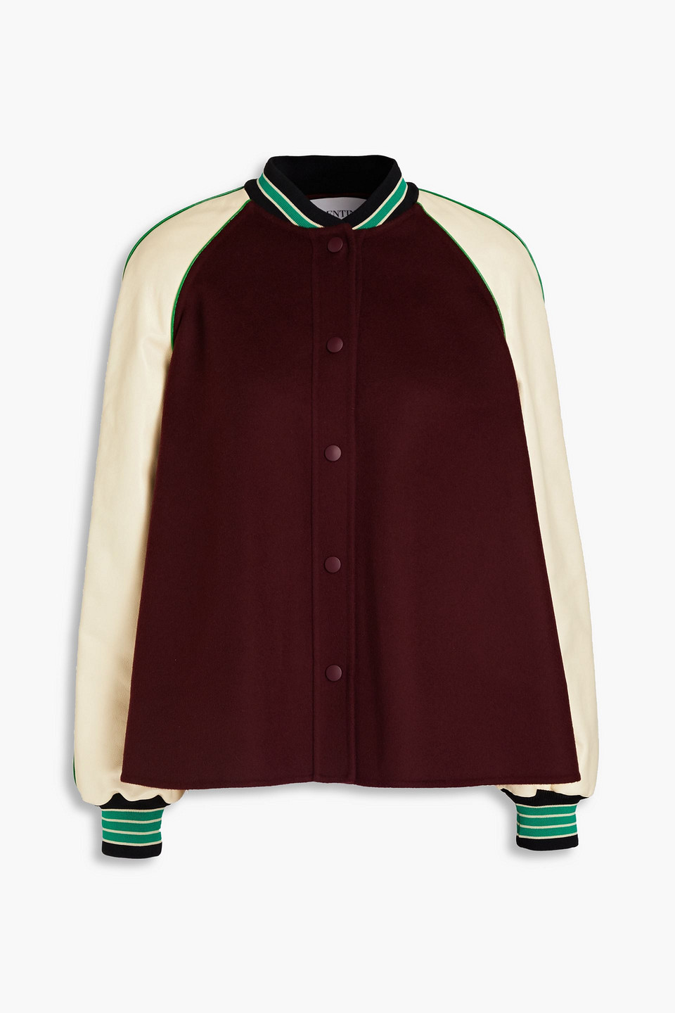 Valentino Leather-paneled Wool-felt Bomber Jacket In Burgundy