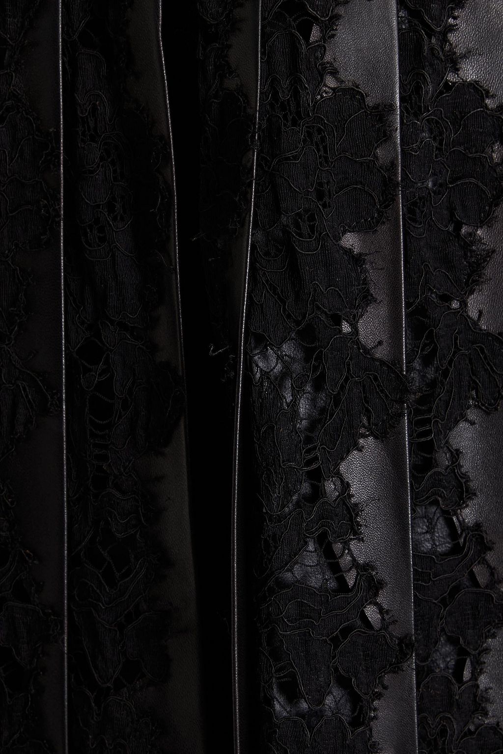 VALENTINO GARAVANI Pleated lace-trimmed leather midi skirt