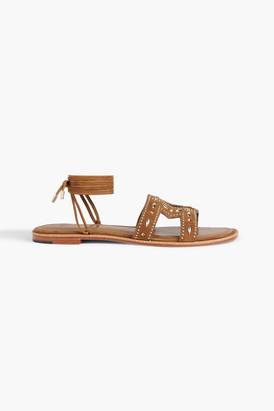 Maje Studded Suede Sandals In Tan