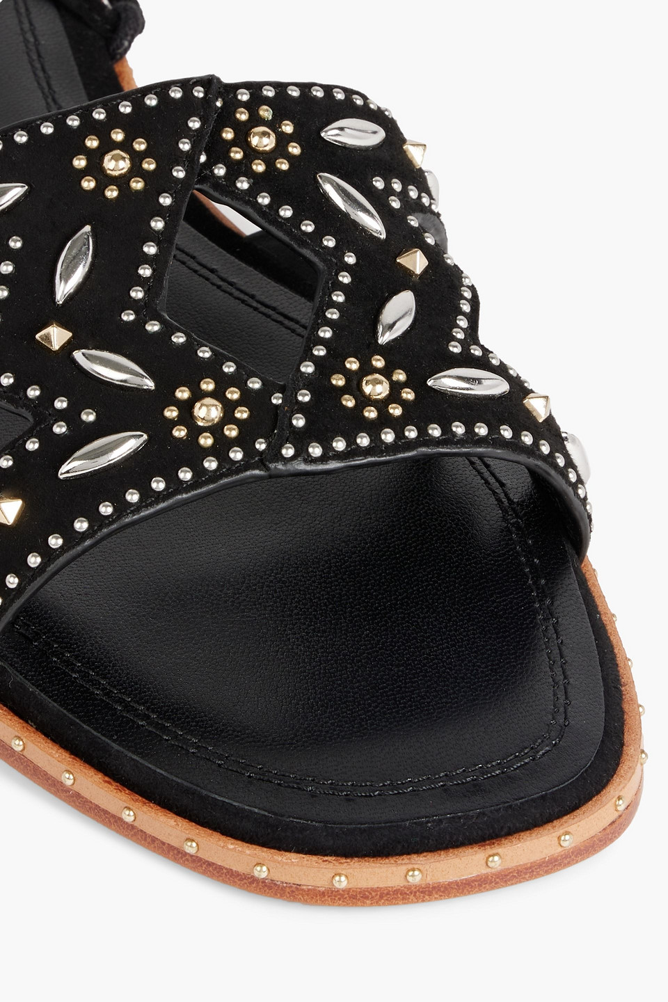 Shop Maje Studded Suede Sandals In Black