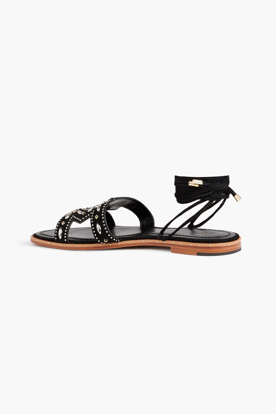 Shop Maje Studded Suede Sandals In Black