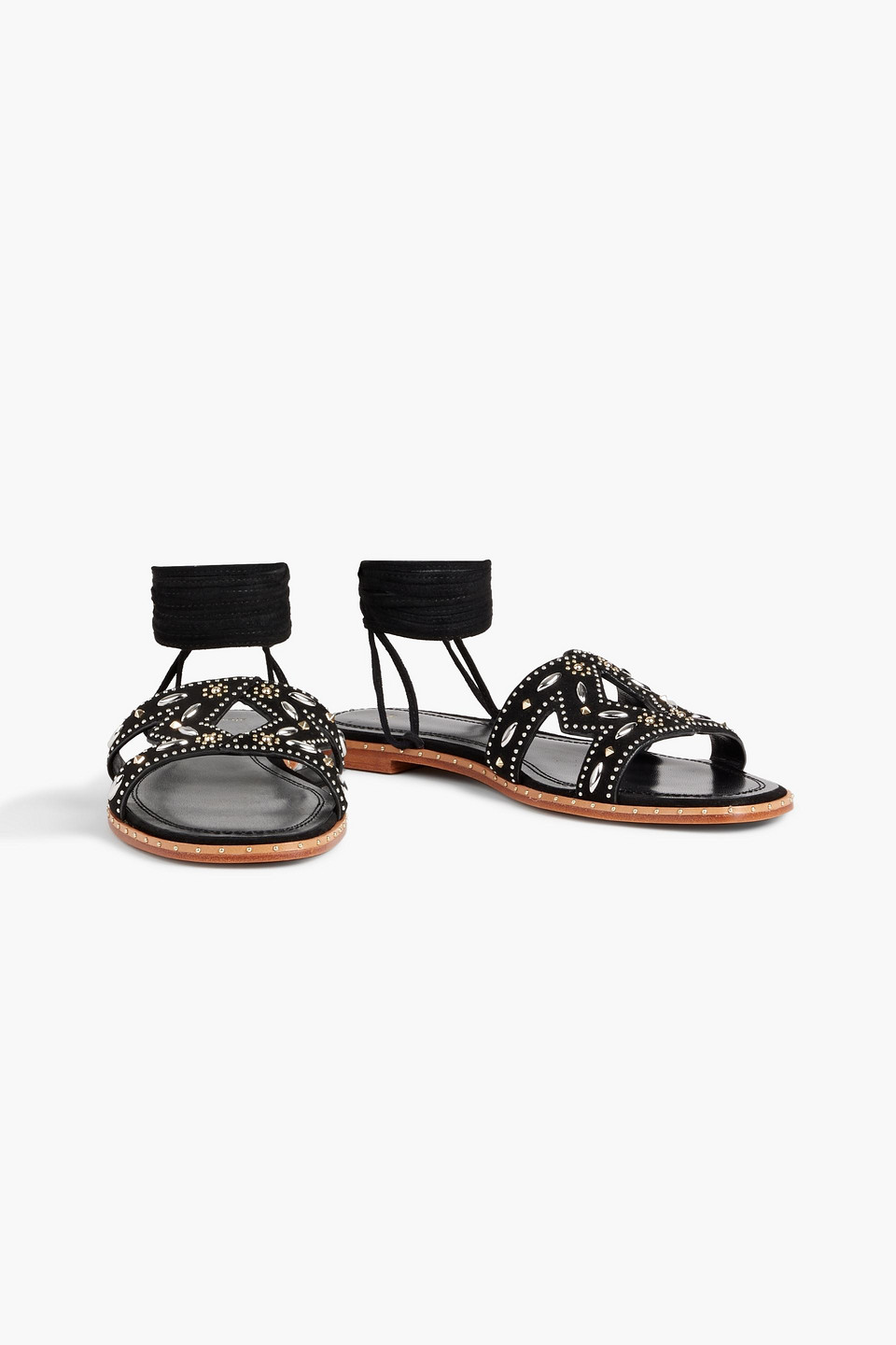 Shop Maje Studded Suede Sandals In Black