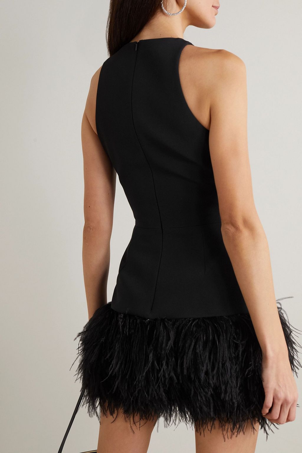 DAVID KOMA Feather-trimmed stretch-cady mini dress