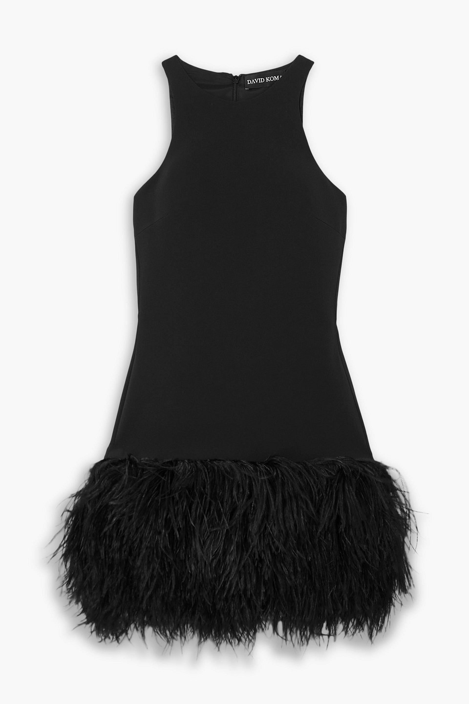 Feather-trimmed stretch-cady mini dress