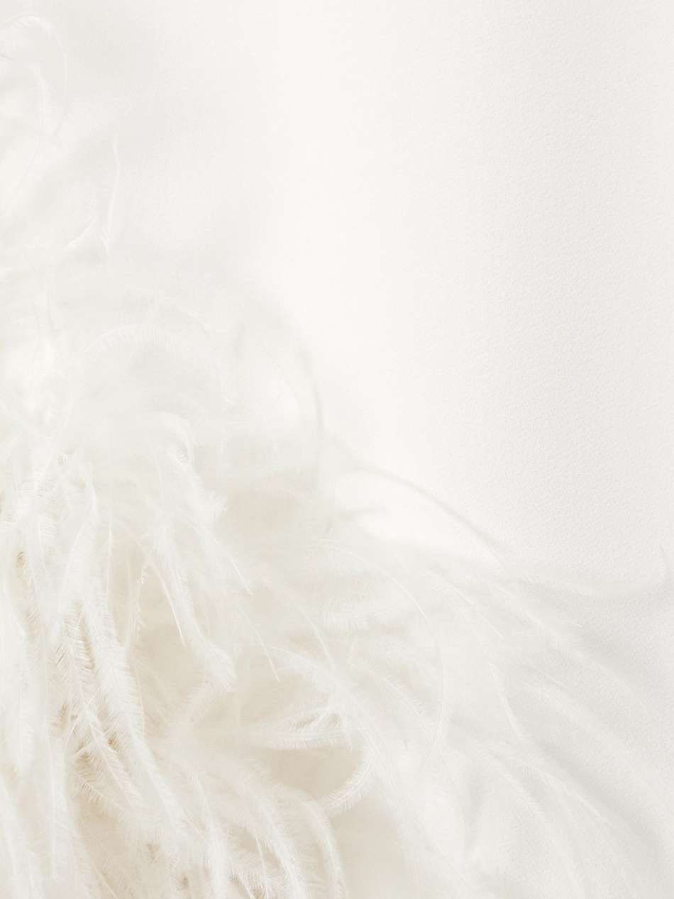 asymmetric feather-trimmed cady midi dress