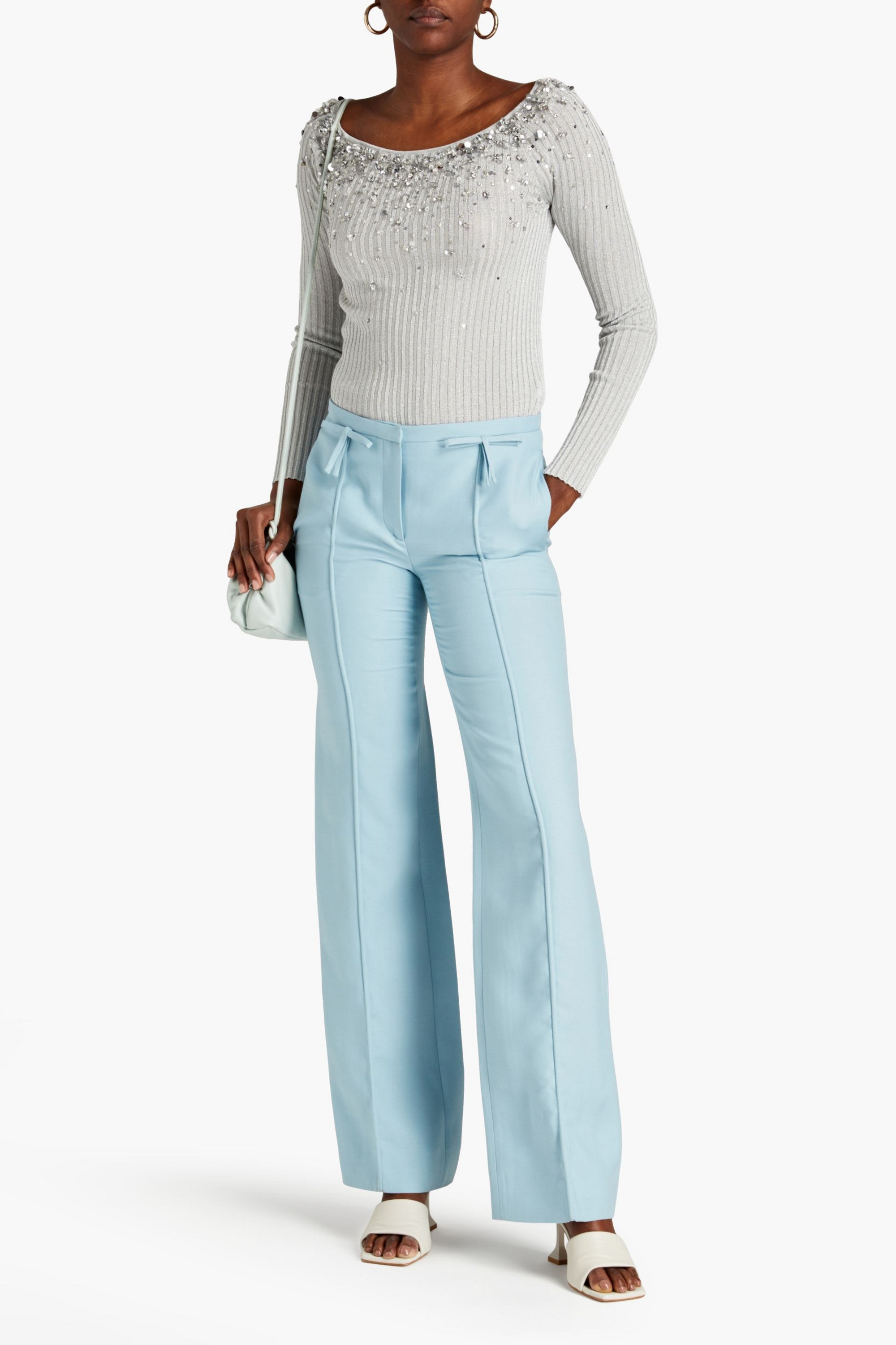 Valentino Garavani Embellished metallic ribbed-knit top