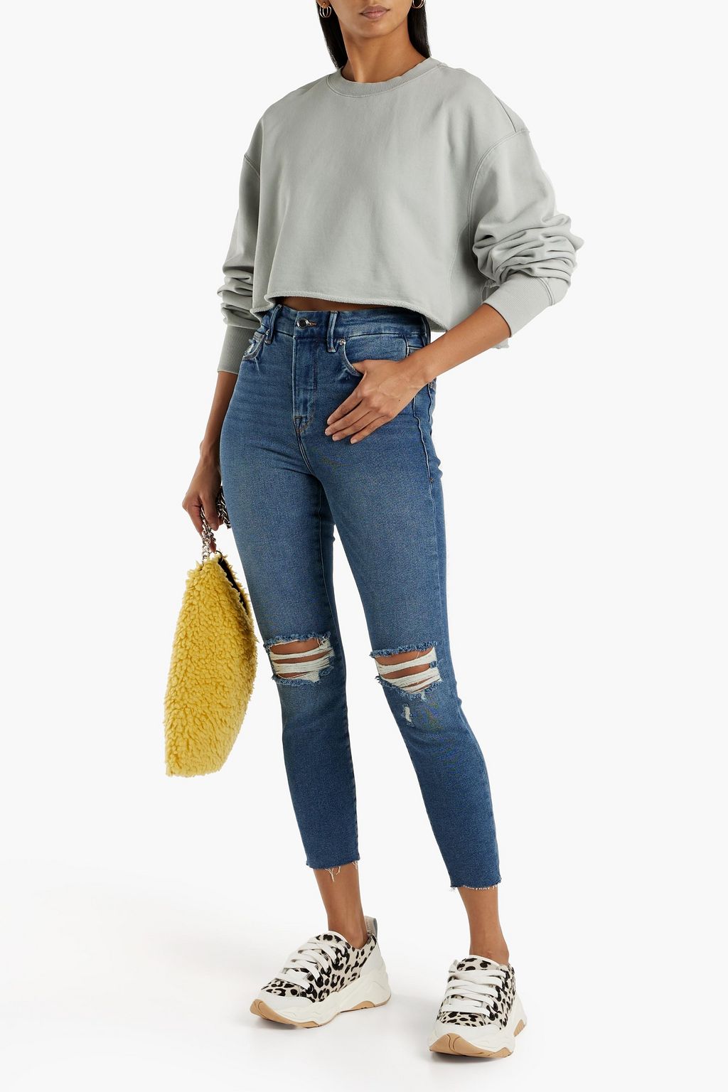 GOOD AMERICAN Good Waist cropped distressed mid-rise skinny jeans