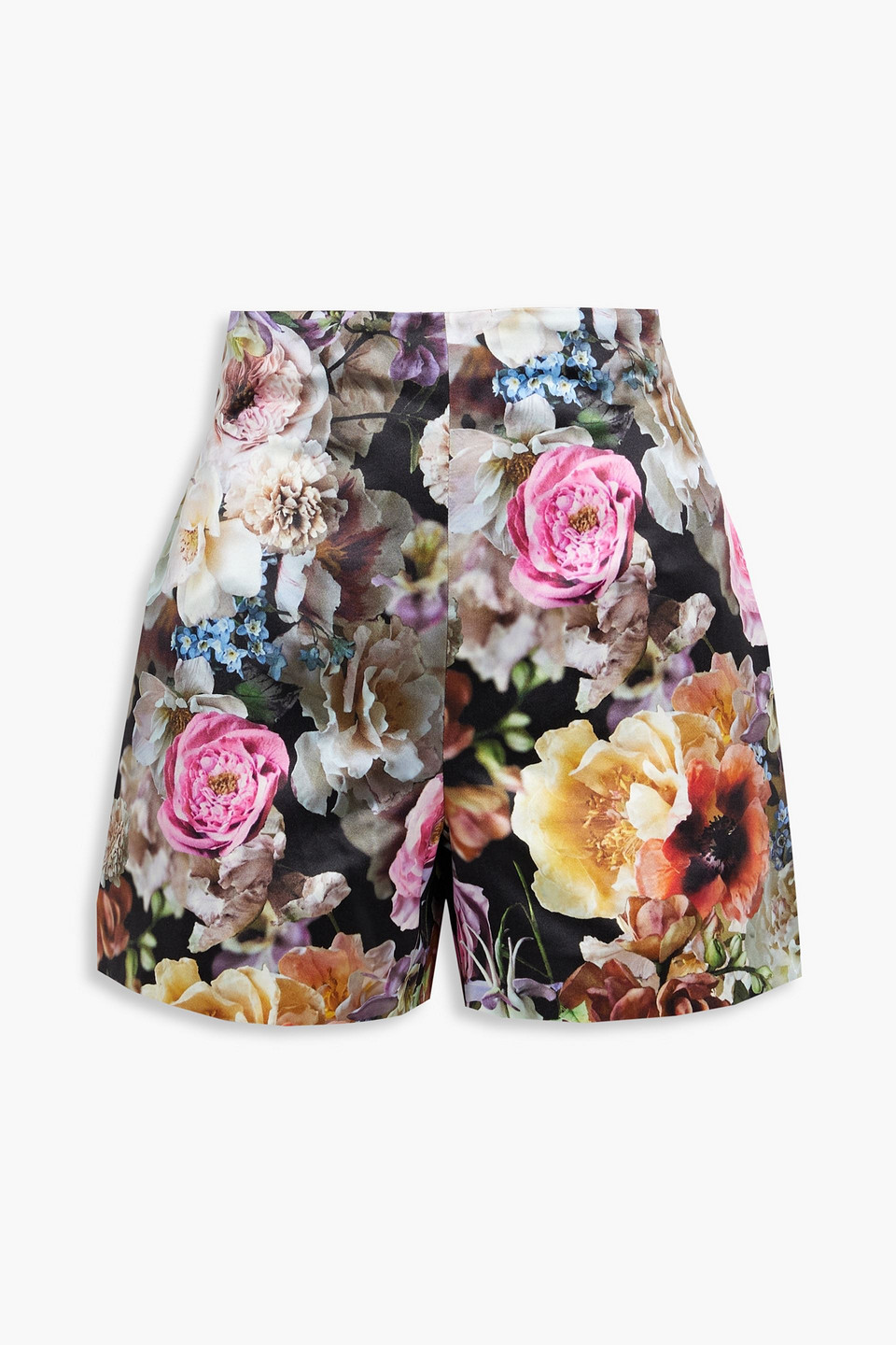 Shop Adam Lippes Floral-print Cotton And Silk-blend Sateen Shorts In Black