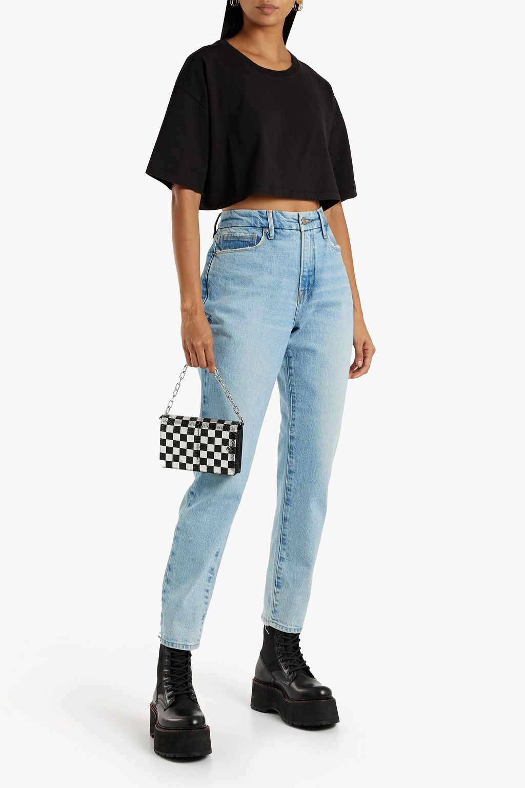GOOD AMERICAN Good Girl frayed mid-rise slim-leg jeans