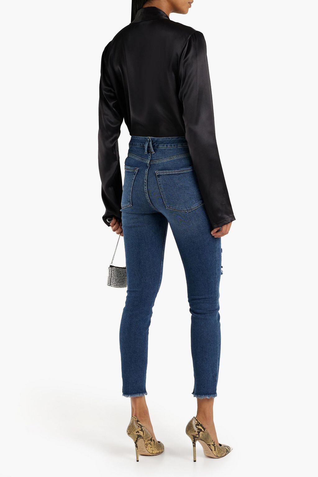 GOOD AMERICAN Cropped distressed mid-rise skinny jeans