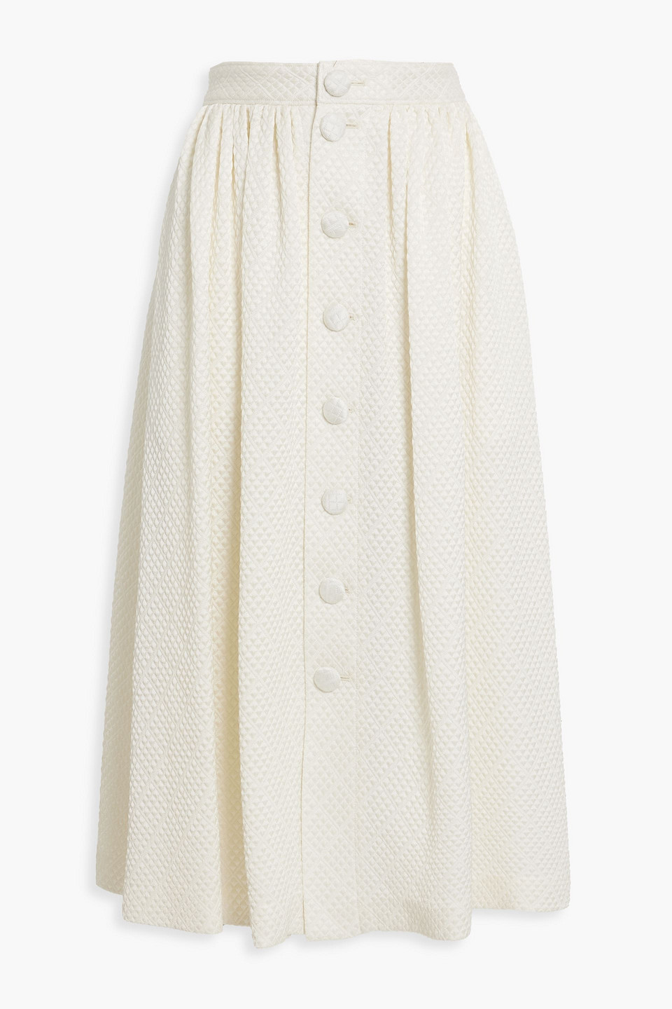 Adam Lippes Gathered matelassé wool-blend midi skirt
