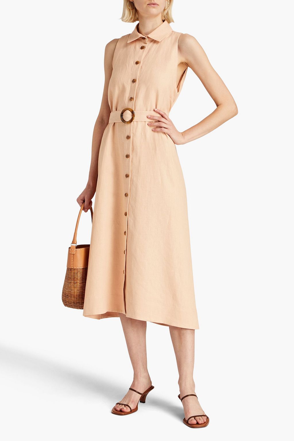 LISA MARIE FERNANDEZ Alison belted linen-gauze midi shirt dress