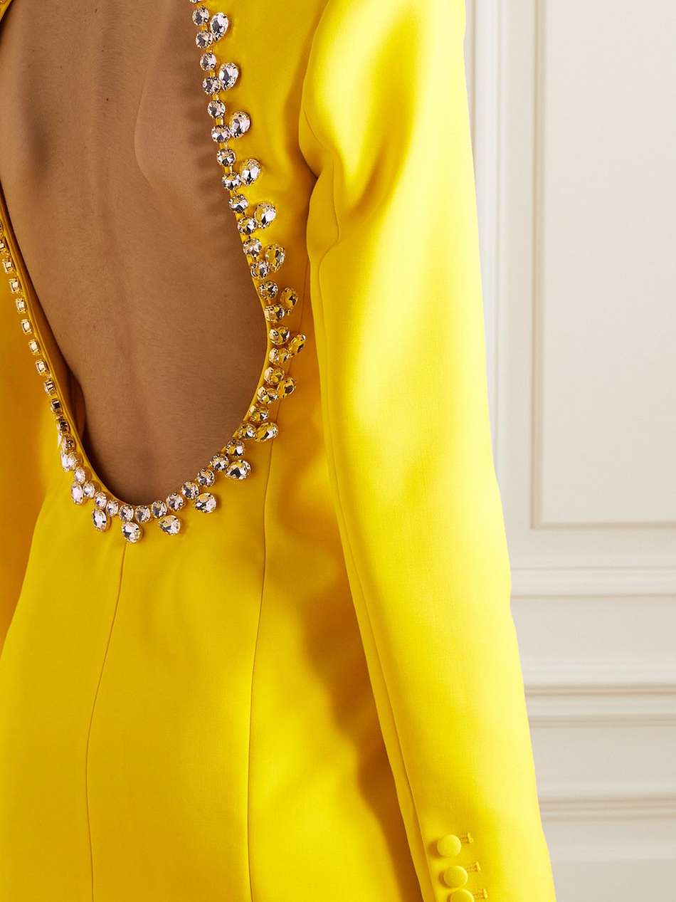 cutout crystal-embellished wool-blend mini dress