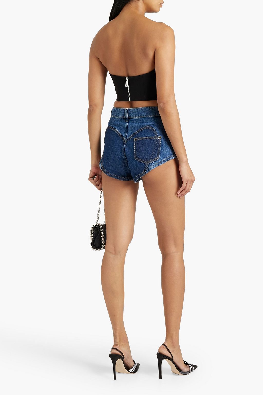 AREA Cropped crystal-embellished jersey bustier top