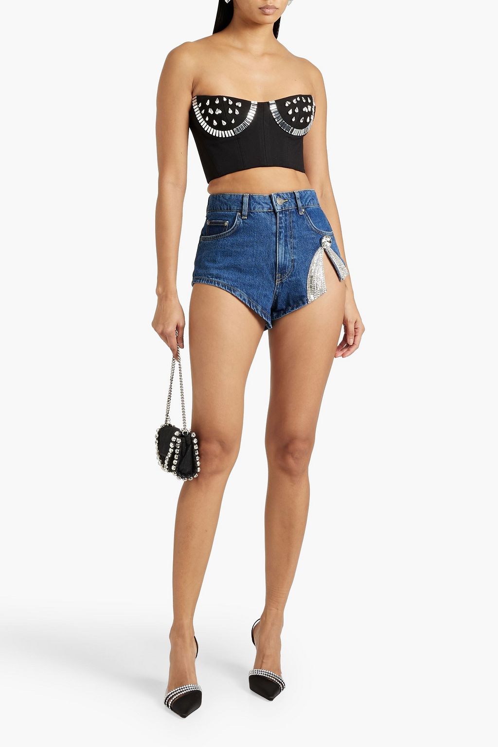 AREA Cropped crystal-embellished jersey bustier top