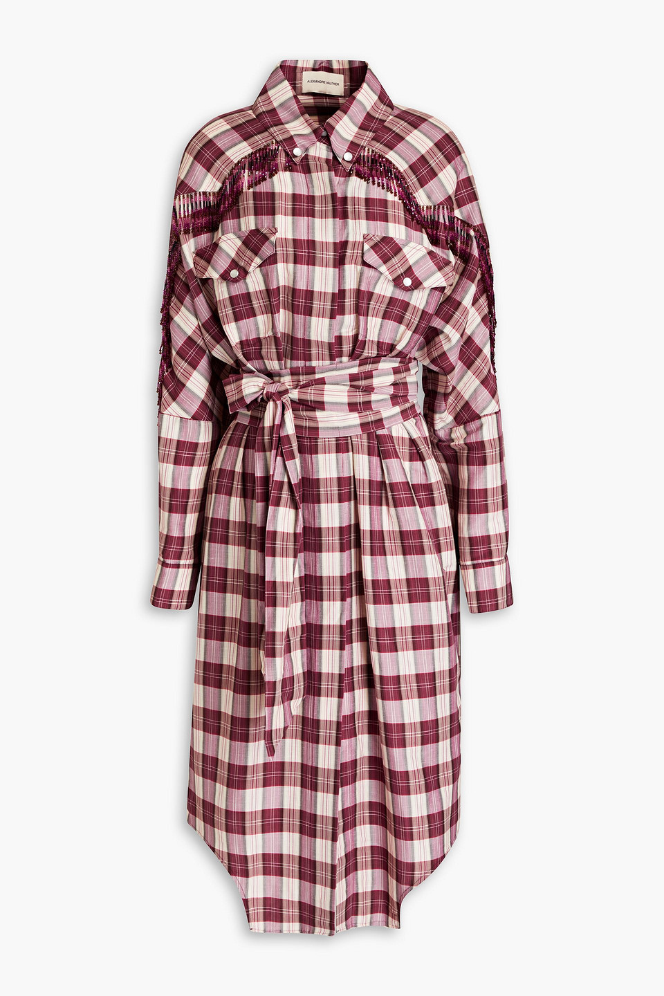 Alexandre Vauthier Checked Slub Jacquard Midi Shirt Dress In Red