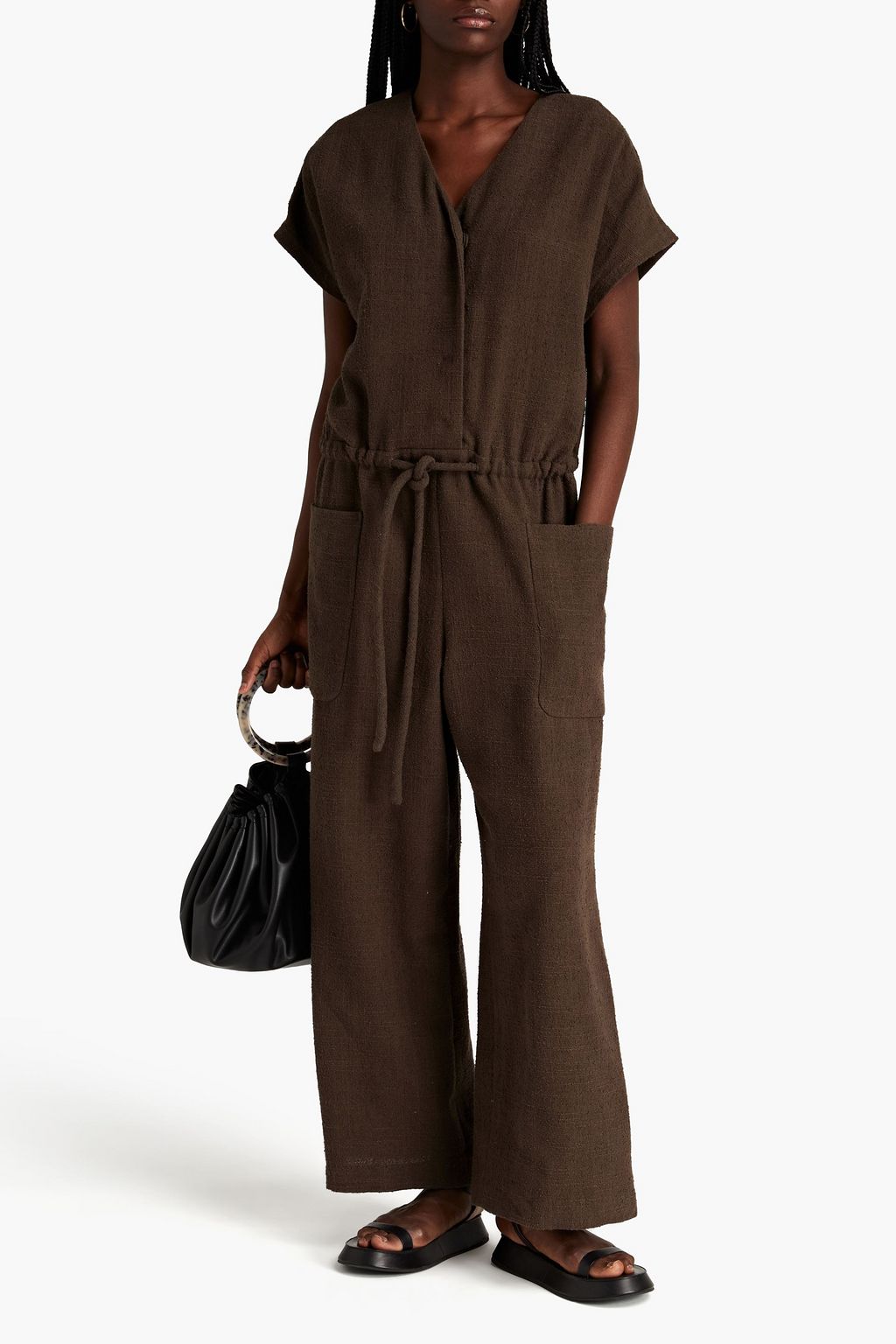 MISSING YOU ALREADY Cropped slub cotton-blend crepe jumpsuit
