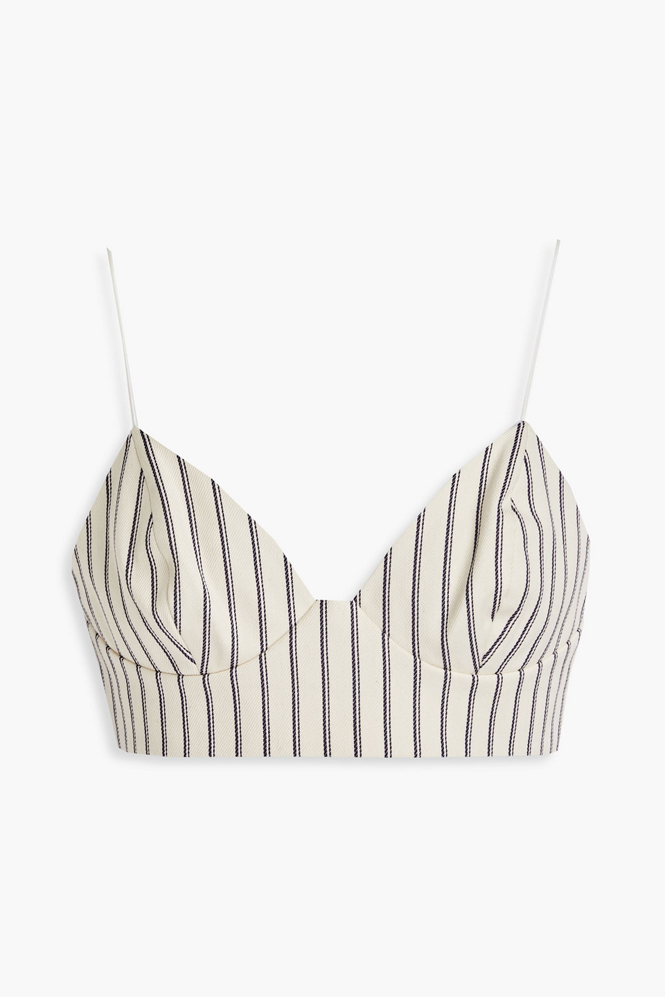 Shop Adam Lippes Striped Cotton-twill Bra Top In Ivory