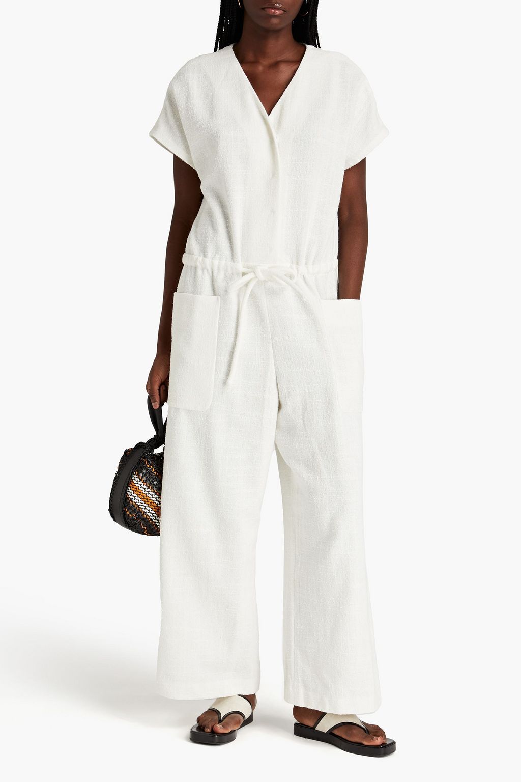 MISSING YOU ALREADY Cropped slub cotton-blend crepe jumpsuit