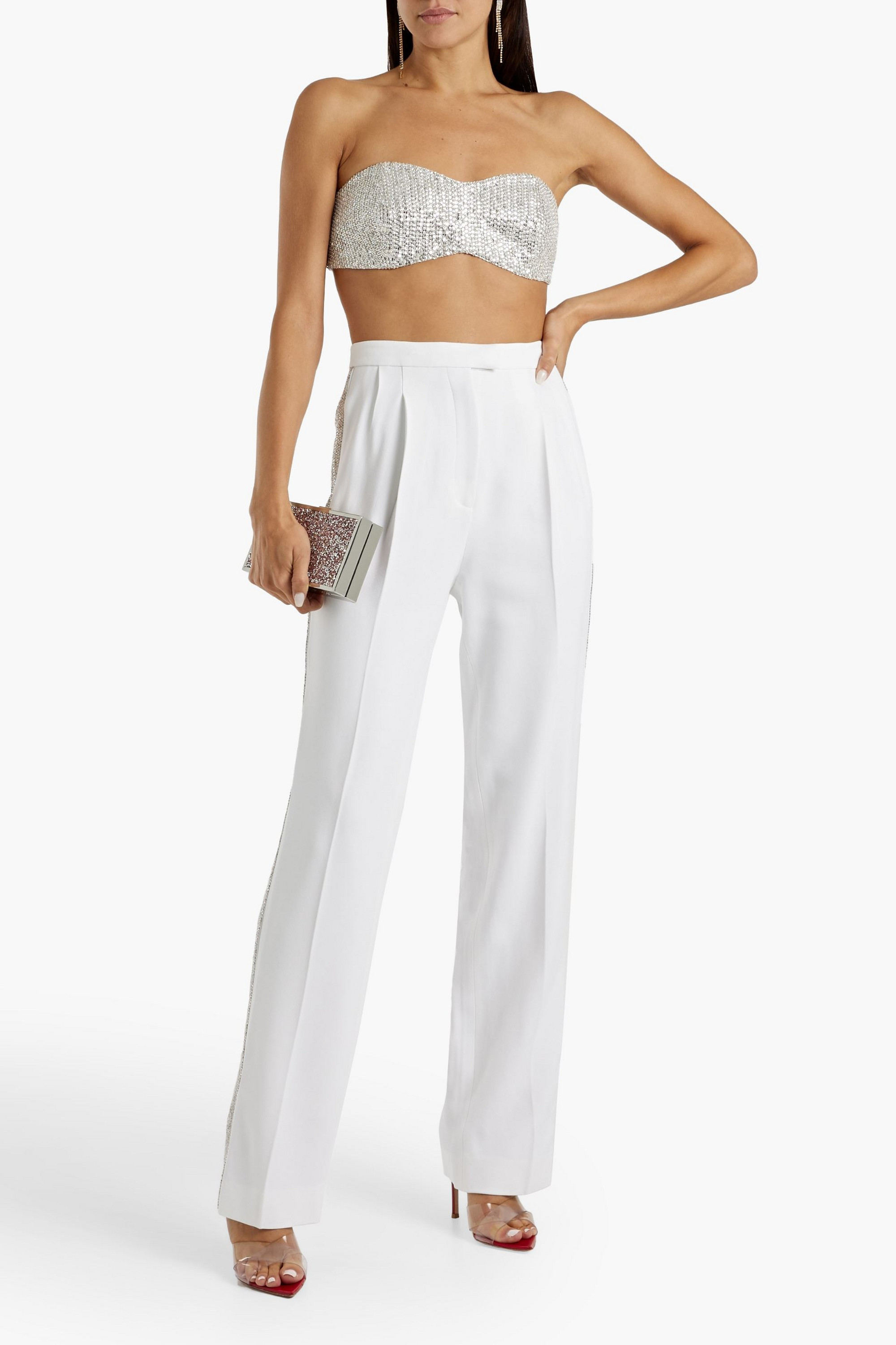 MICHAEL KORS COLLECTION Crystal-embellished crepe bra top