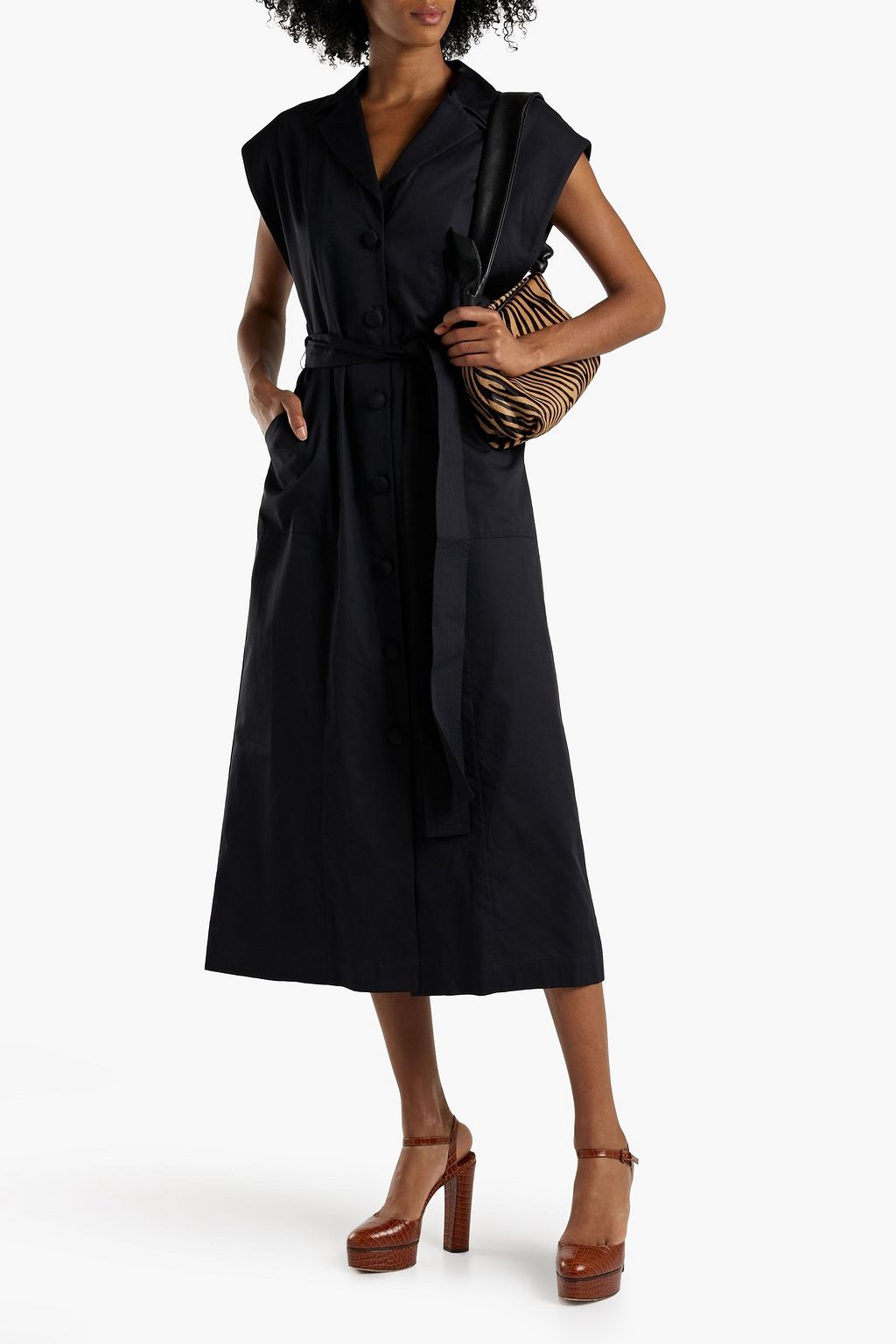 ADAM LIPPES Belted cotton-poplin midi shirt dress