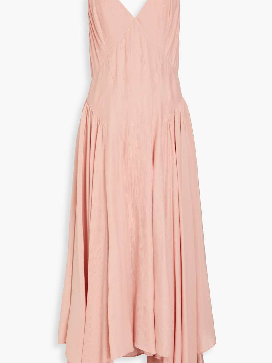 maren gathered silk-crepon midi dress