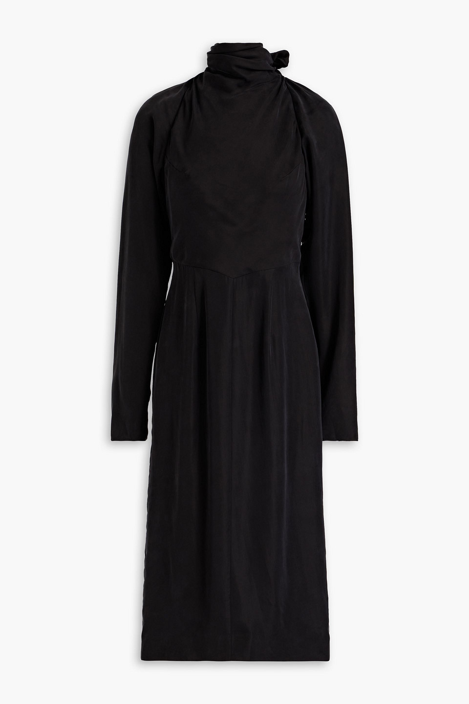 Tove Ines Draped Washed Cupro Midi Dress In Black